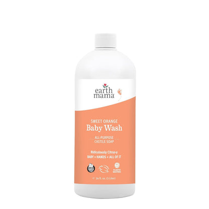 Earth Mama Sweet Orange Baby Wash – Organic Castile Soap for Sensitive Skin – 34 fl oz