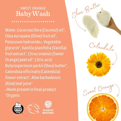 Earth Mama Sweet Orange Baby Wash – Organic Castile Soap for Sensitive Skin – 34 fl oz