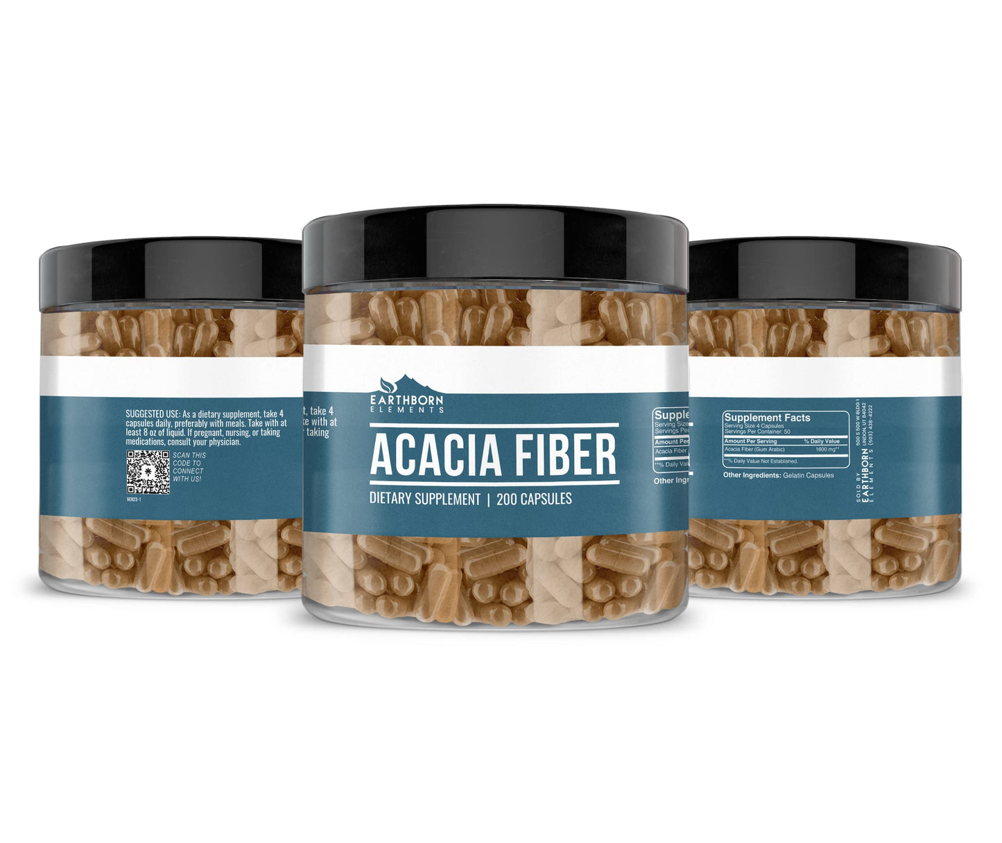 Earthborn Elements Acacia Fiber 200 Capsules – Pure & Undiluted, No Additives
