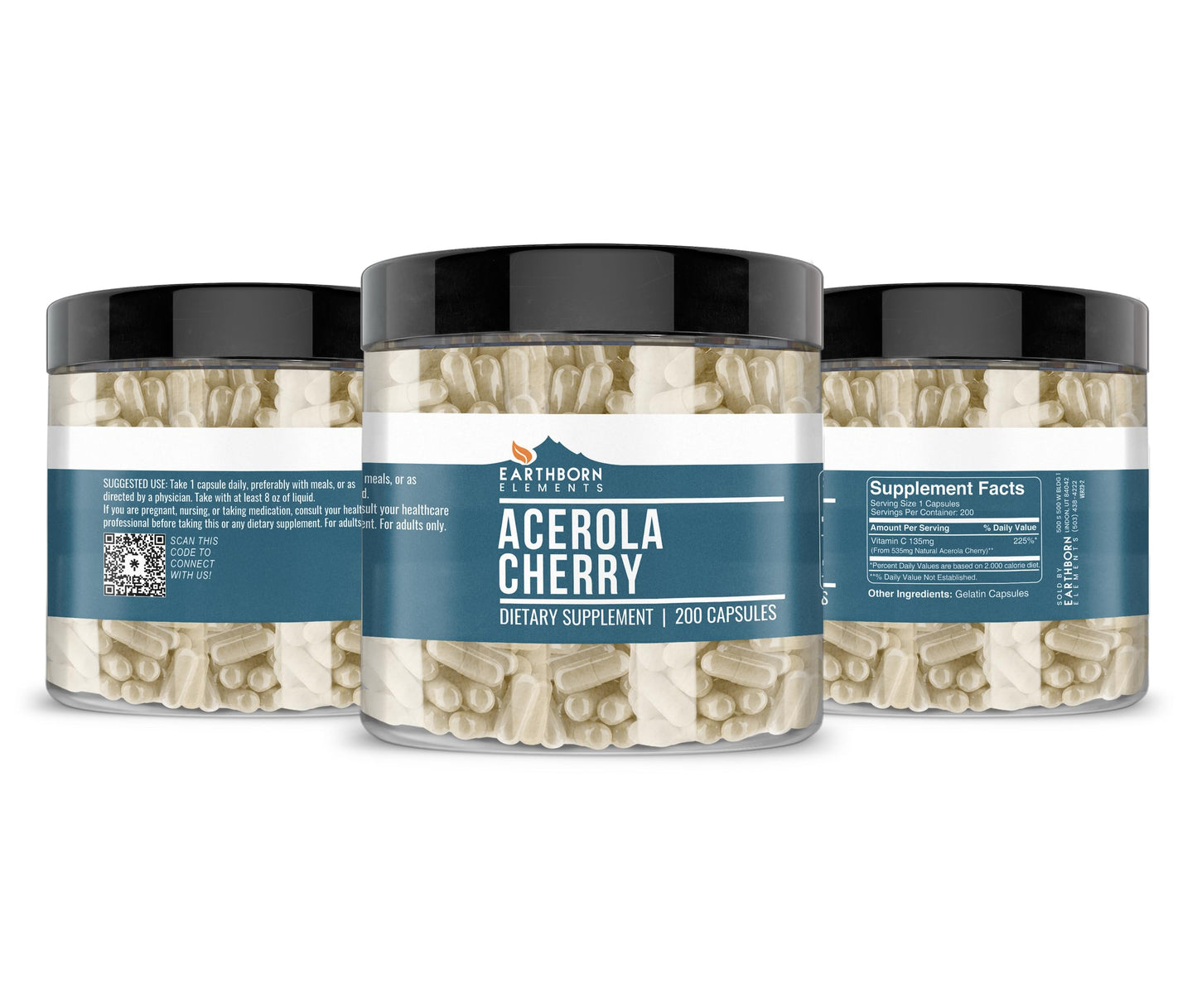 Earthborn Elements Acerola Cherry 200 Capsules – Pure & Undiluted, No Additives