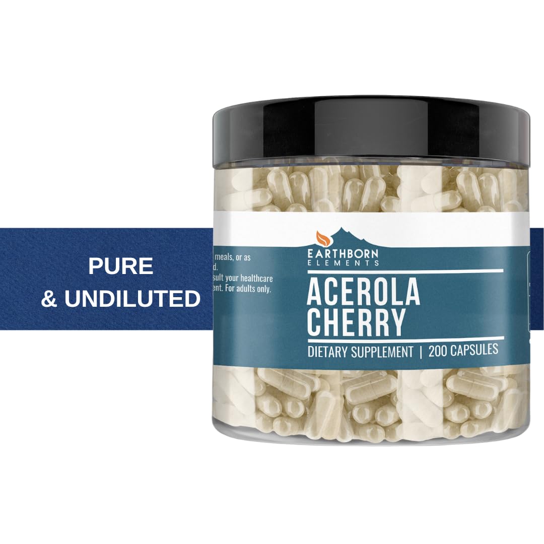 Earthborn Elements Acerola Cherry 200 Capsules – Pure & Undiluted, No Additives