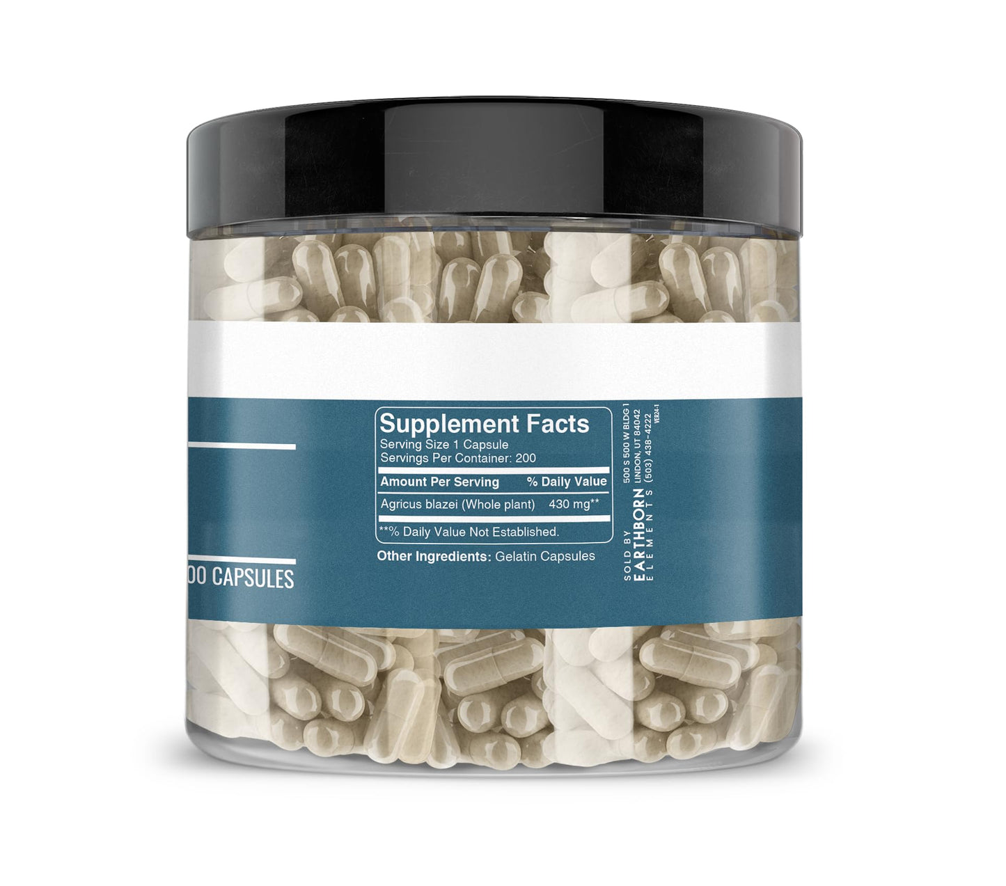 Earthborn Elements Agaricus Blazei 200 Capsules – Pure & Undiluted, No Additives