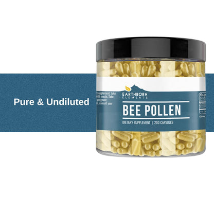 Earthborn Elements Bee Pollen 200 Capsules – Pure & Undiluted, No Additives