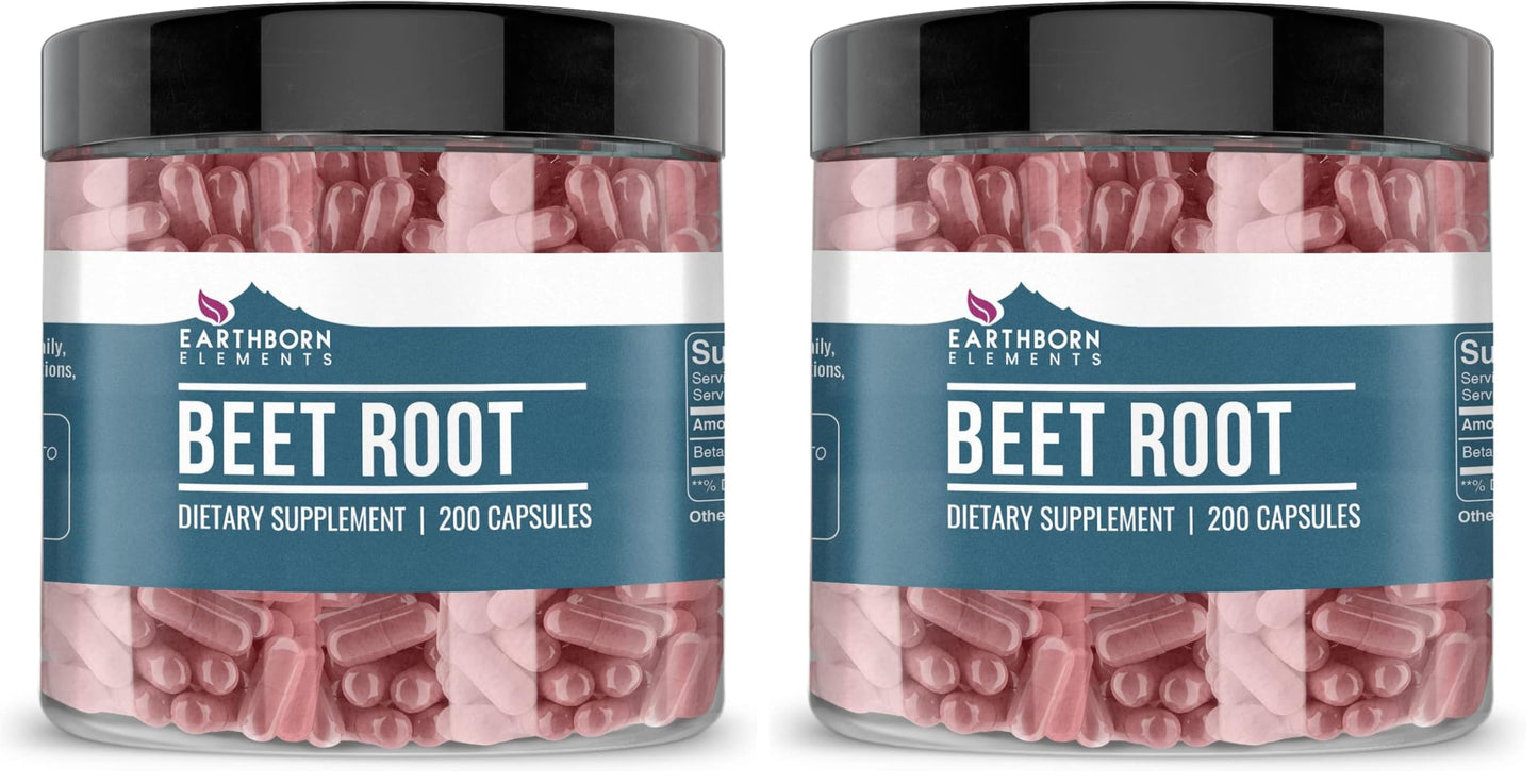 Earthborn Elements Beet Root Capsules – 200 Count per Bottle (Pack of 2) – Pure & Undiluted, No Additives