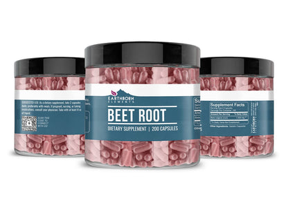 Earthborn Elements Beet Root Capsules – 200 Count per Bottle (Pack of 2) – Pure & Undiluted, No Additives