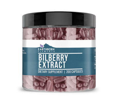 Earthborn Elements Bilberry Extract 200 Capsules – Pure, Undiluted, No Additives