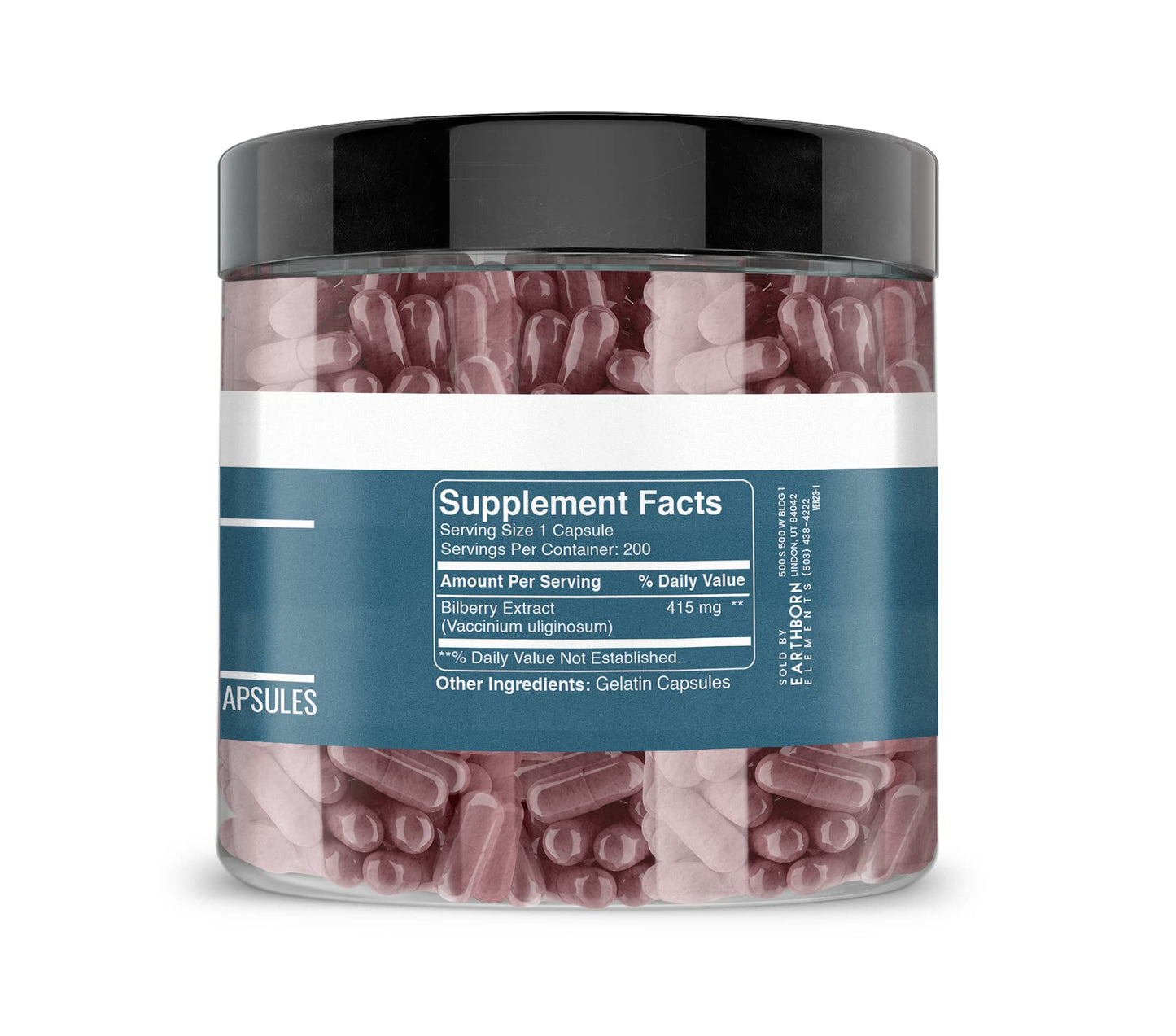Earthborn Elements Bilberry Extract 200 Capsules – Pure, Undiluted, No Additives