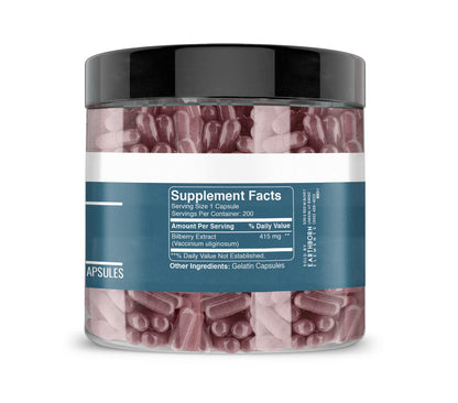 Earthborn Elements Bilberry Extract 200 Capsules – Pure, Undiluted, No Additives
