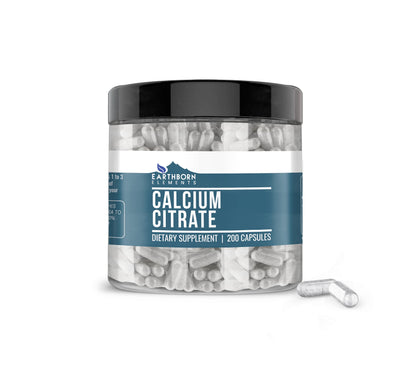 Earthborn Elements Calcium Citrate 200 Capsules – Pure & Undiluted, No Additives