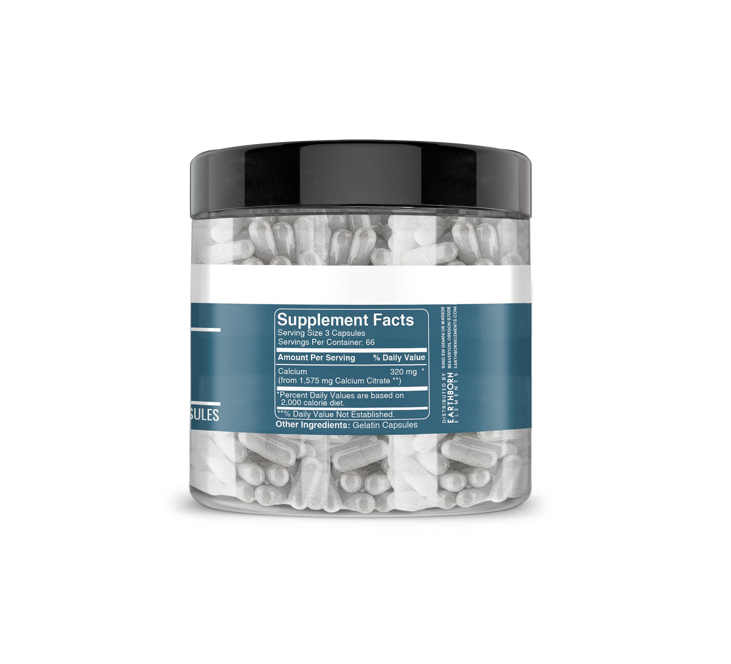 Earthborn Elements Calcium Citrate 200 Capsules – Pure & Undiluted, No Additives