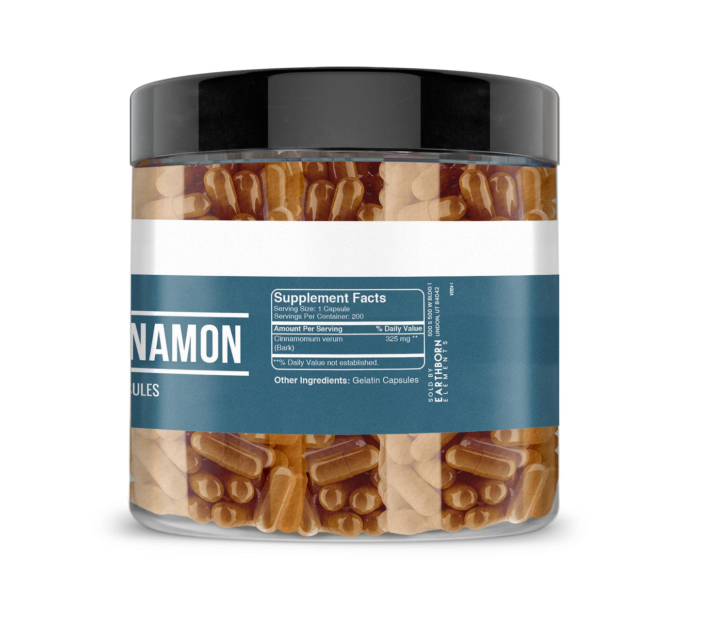 Earthborn Elements Ceylon Cinnamon 200 Capsules – Pure & Undiluted, No Additives