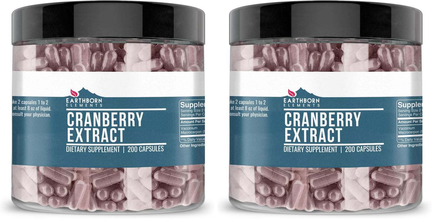 Earthborn Elements Cranberry Extract 200 Capsules – Pure & Undiluted, No Additives (Pack of 2)