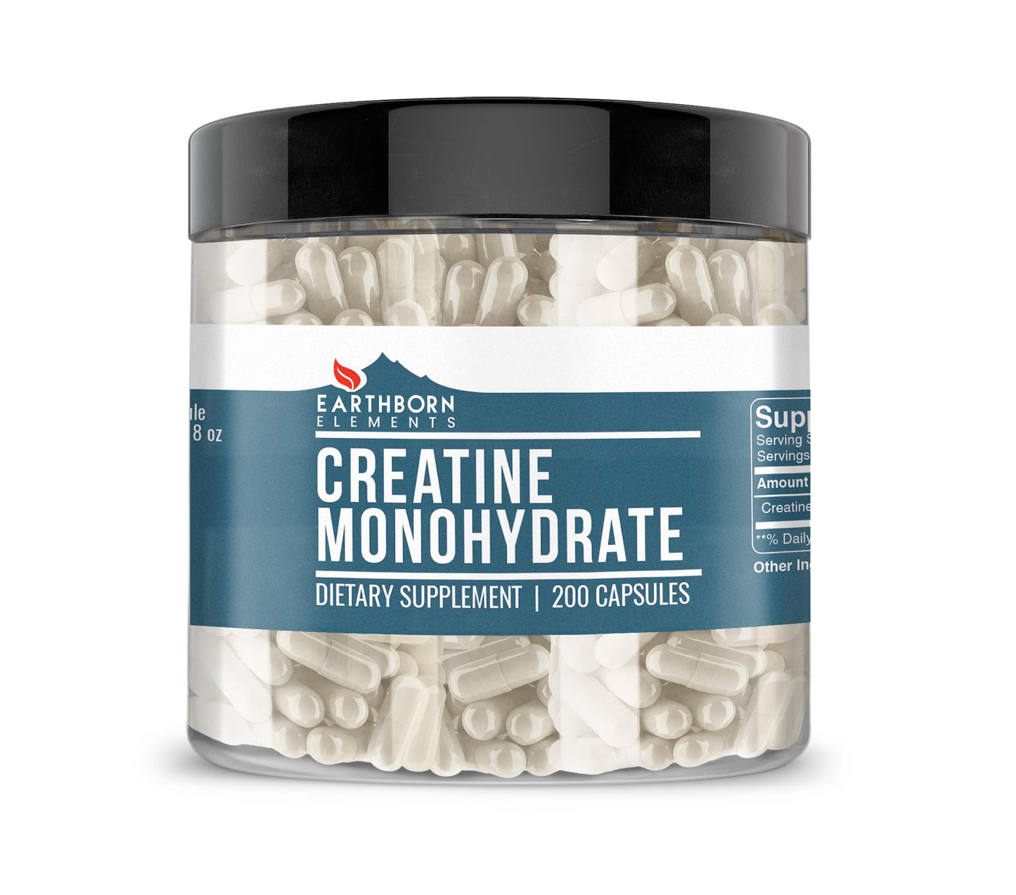 Earthborn Elements Creatine Monohydrate – 200 Capsules | Pure & Undiluted, USA Encapsulated