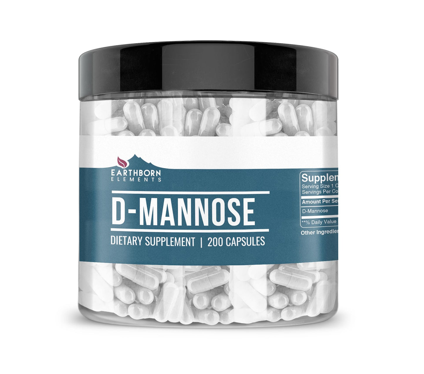 Earthborn Elements D-Mannose 200 Capsules – Pure, Undiluted, No Additives