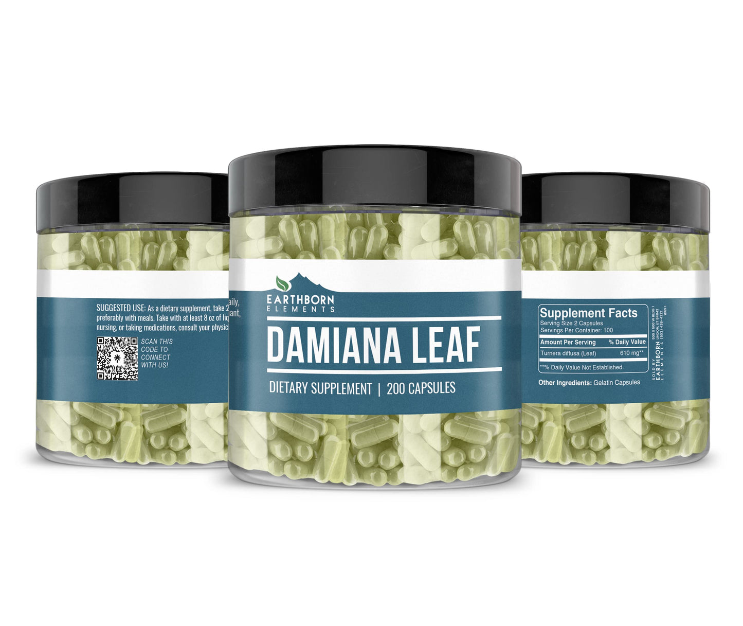 Earthborn Elements Damiana Leaf 200 Capsules | Pure & Undiluted, No Additives