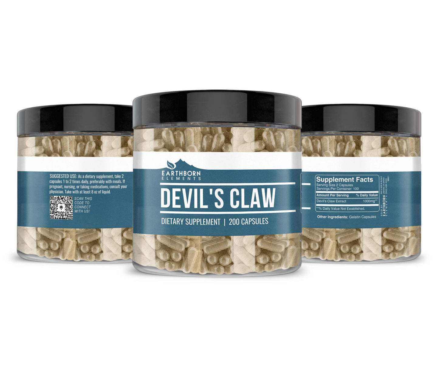 Earthborn Elements Devil’s Claw Extract 200 Capsules – Pure & Undiluted, No Additives (Pack of 2)