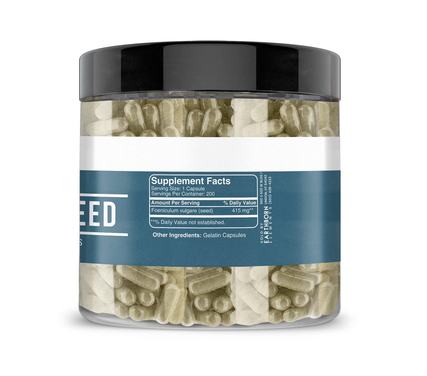 Earthborn Elements Fennel Seed 200 Capsules – Pure, Undiluted, No Additives