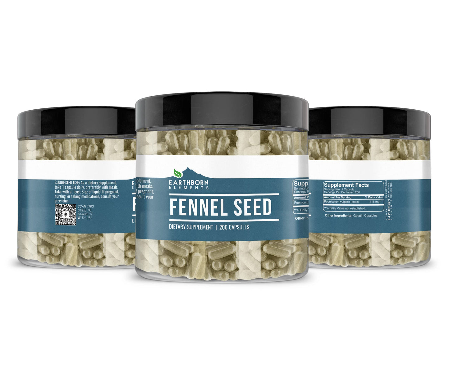Earthborn Elements Fennel Seed 200 Capsules – Pure, Undiluted, No Additives