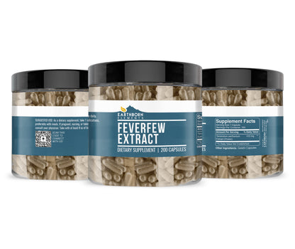 Earthborn Elements Feverfew Extract 200 Capsules – Pure & Undiluted, No Additives