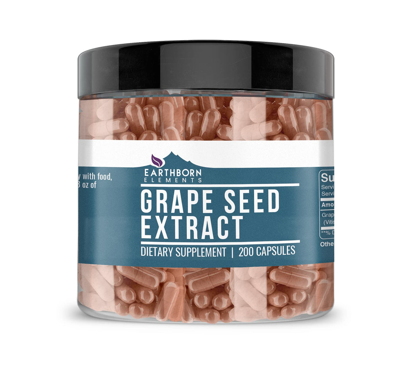Earthborn Elements Pure Grape Seed Extract - 200 Capsules | Pure & Undiluted, No Additives