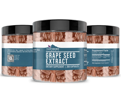 Earthborn Elements Pure Grape Seed Extract - 200 Capsules | Pure & Undiluted, No Additives