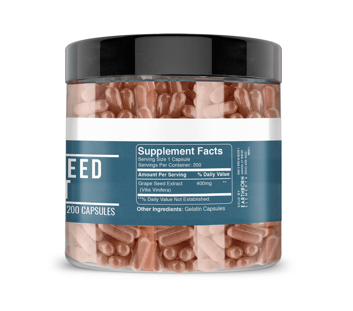 Earthborn Elements Pure Grape Seed Extract - 200 Capsules | Pure & Undiluted, No Additives