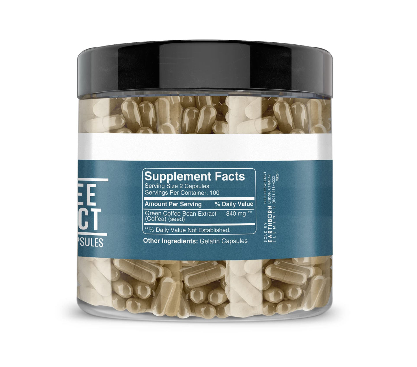 Earthborn Elements Green Coffee Bean Extract - 200 Capsules | Pure & Undiluted