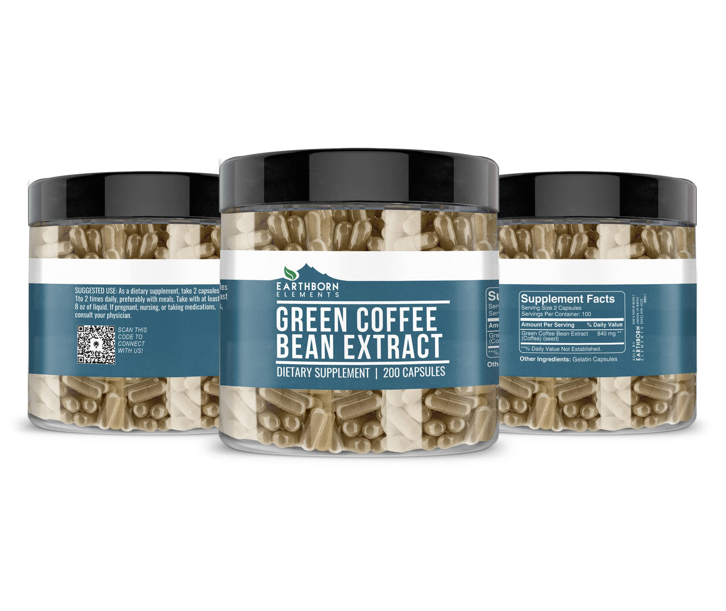 Earthborn Elements Green Coffee Bean Extract - 200 Capsules | Pure & Undiluted