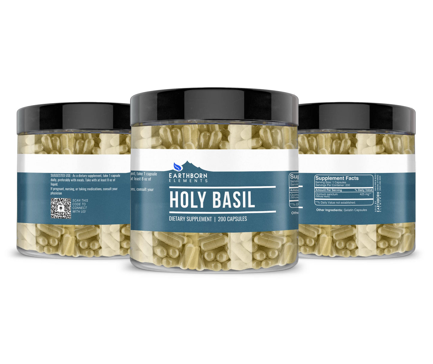 Earthborn Elements Holy Basil Capsules – 200 Count | Pure & Undiluted, No Additives