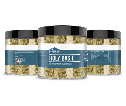 Earthborn Elements Holy Basil Capsules – 200 Count | Pure & Undiluted, No Additives