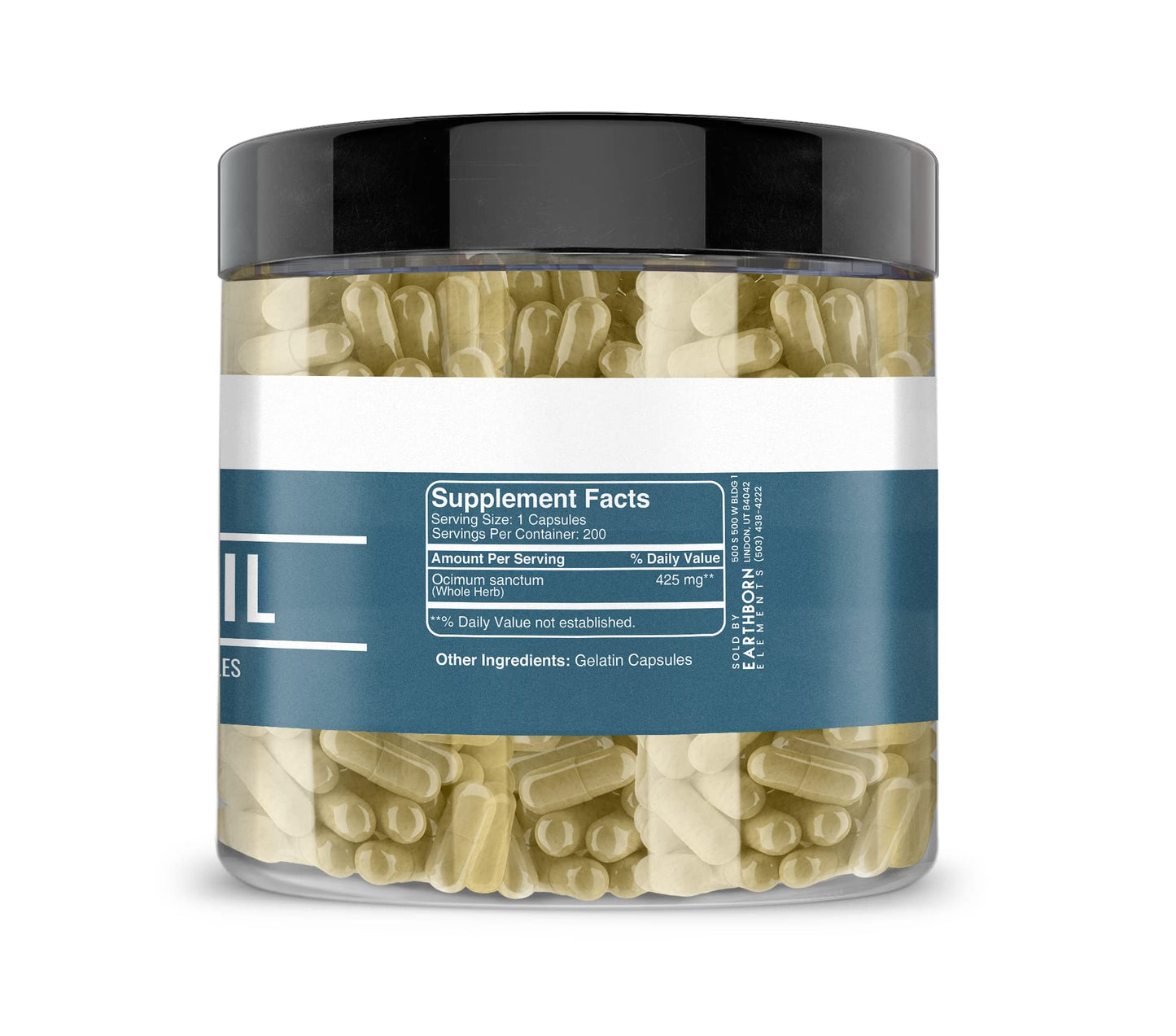Earthborn Elements Holy Basil Capsules – 200 Count | Pure & Undiluted, No Additives