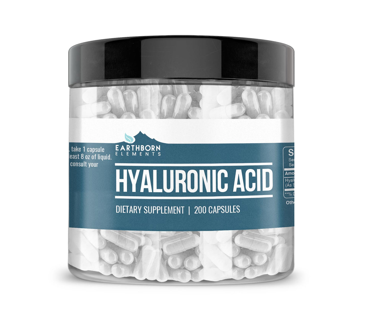 Earthborn Elements Hyaluronic Acid 200 Capsules – Pure & Undiluted, No Additives