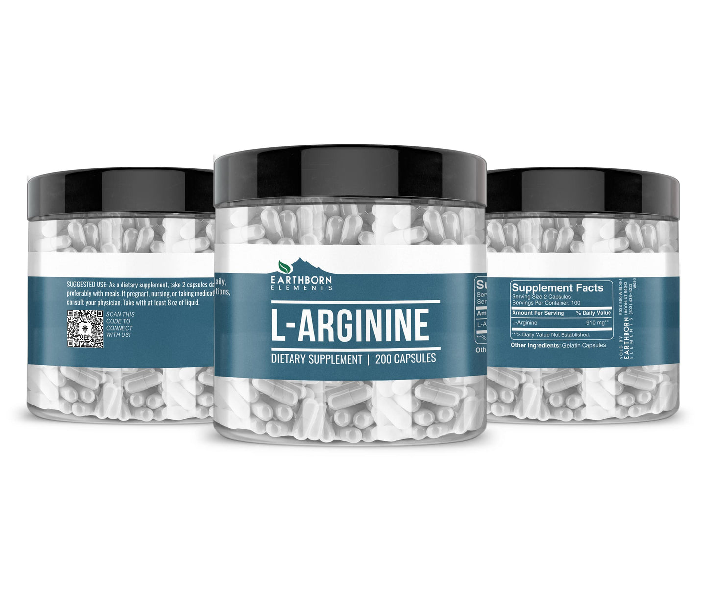Earthborn Elements L-Arginine – Pure & Undiluted, No Additives (200 Capsules)