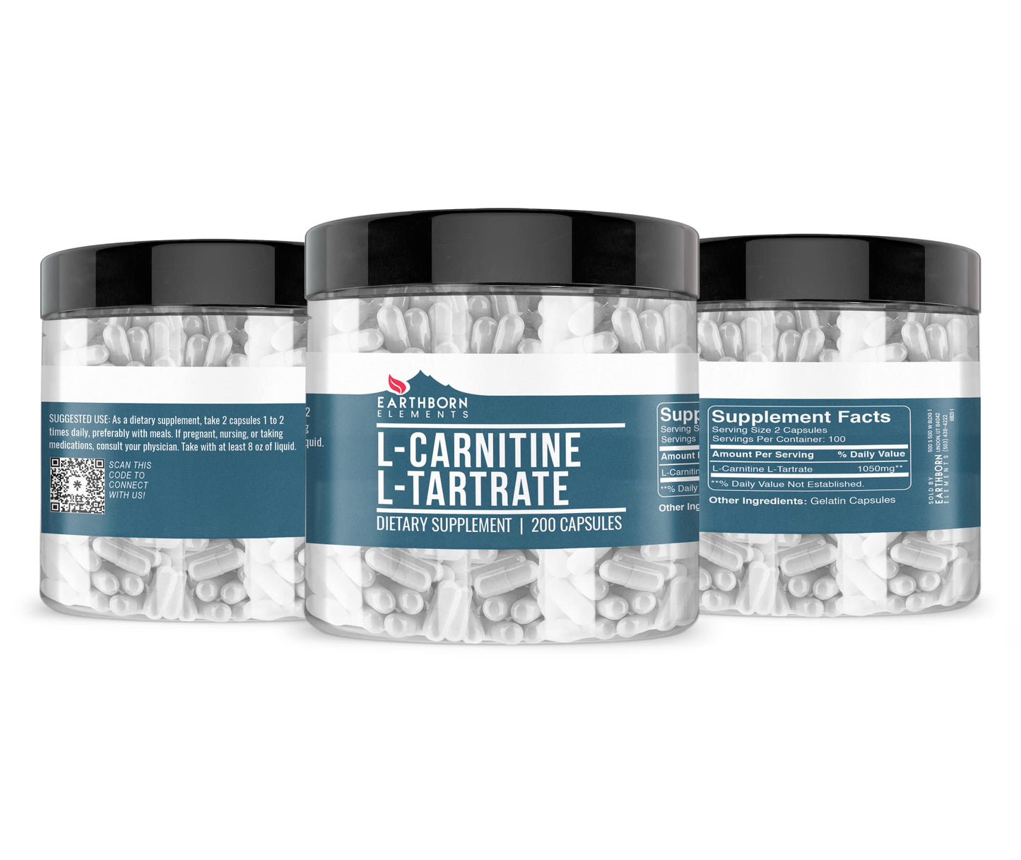 Earthborn Elements L-Carnitine Tartrate 200 Capsules — Gluten-Free & Undiluted