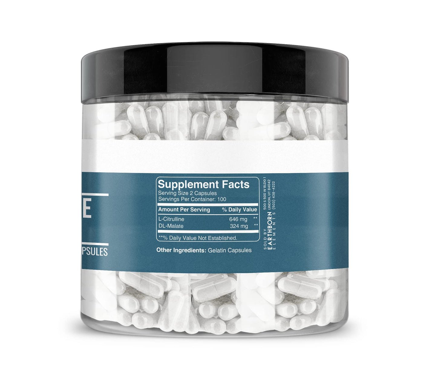 Earthborn Elements L-Citrulline DL-Malate 2:1 – 200 Capsules, Pure & Undiluted