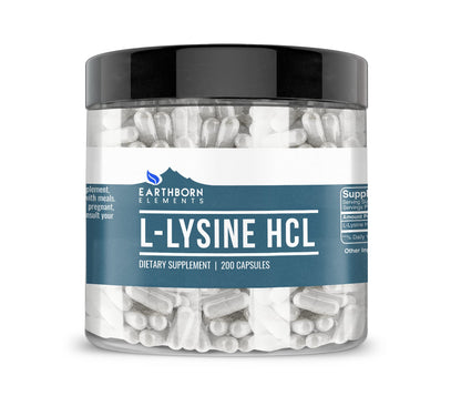 Earthborn Elements L-Lysine HCL 200 Capsules - Pure & Undiluted, No Additives