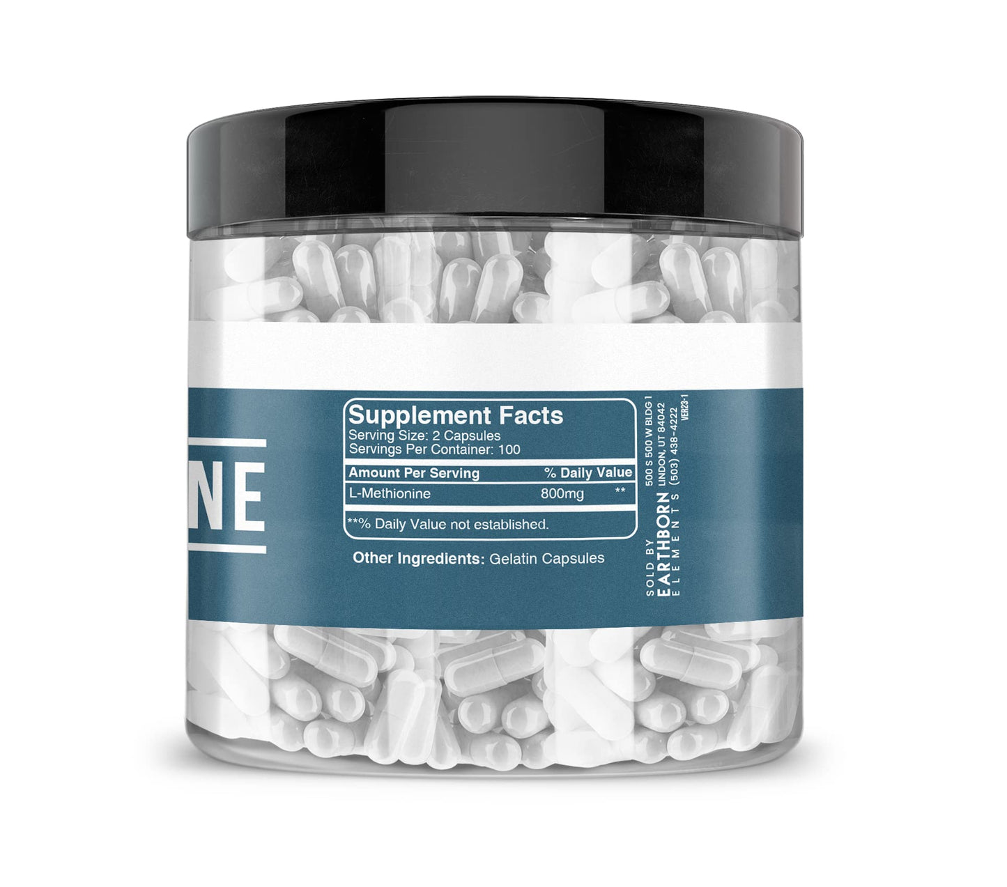 Earthborn Elements L-Methionine 200 Capsules – Pure & Undiluted, No Additives