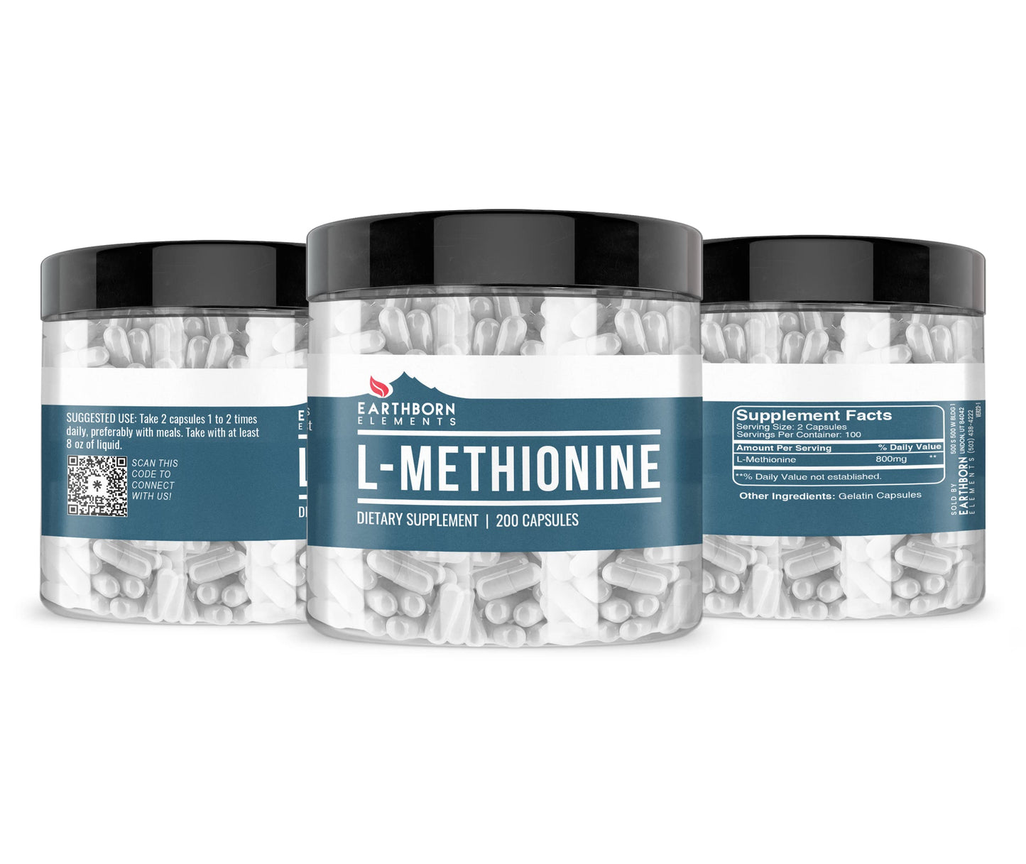 Earthborn Elements L-Methionine 200 Capsules – Pure & Undiluted, No Additives