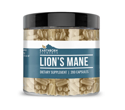 Earthborn Elements Lion’s Mane 200 Capsules – Pure & Undiluted, No Additives