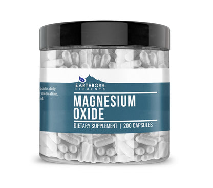 Earthborn Elements Magnesium Oxide – 200 Capsules, Pure & Undiluted, No Additives