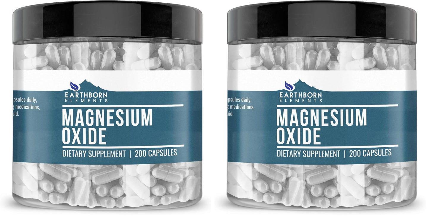Earthborn Elements Magnesium Oxide – 400 Capsules (2-Pack), Pure & Undiluted, No Additives