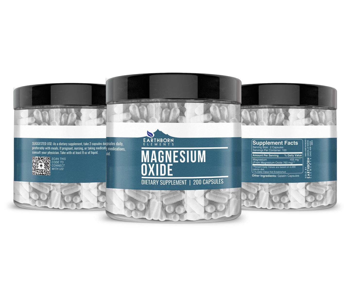 Earthborn Elements Magnesium Oxide – 400 Capsules (2-Pack), Pure & Undiluted, No Additives