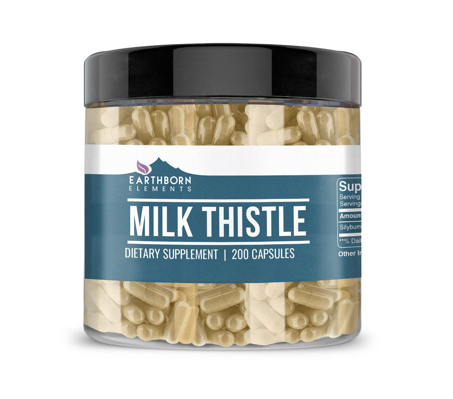 Earthborn Elements Milk Thistle 200 Capsules – Pure & Undiluted, No Additives