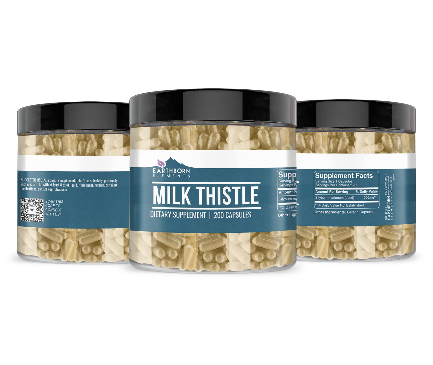 Earthborn Elements Milk Thistle 200 Capsules – Pure & Undiluted, No Additives