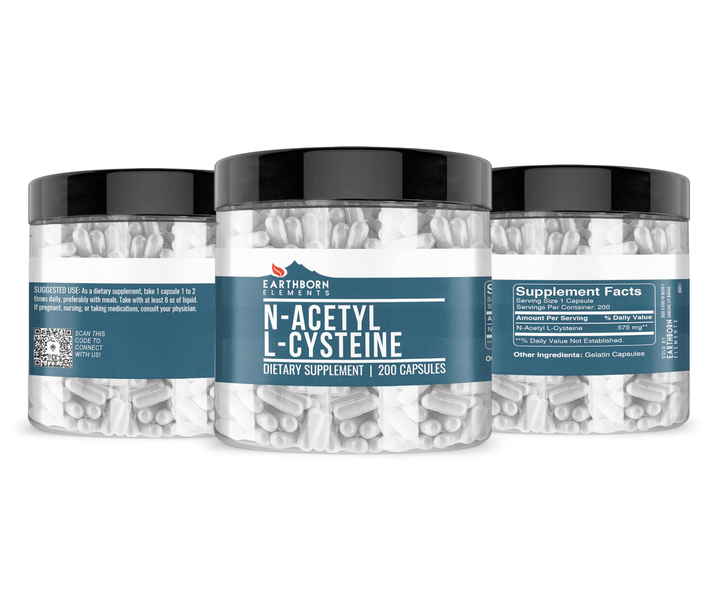 Earthborn Elements NAC N-Acetyl L-Cysteine 200 Capsules – Pure & Undiluted