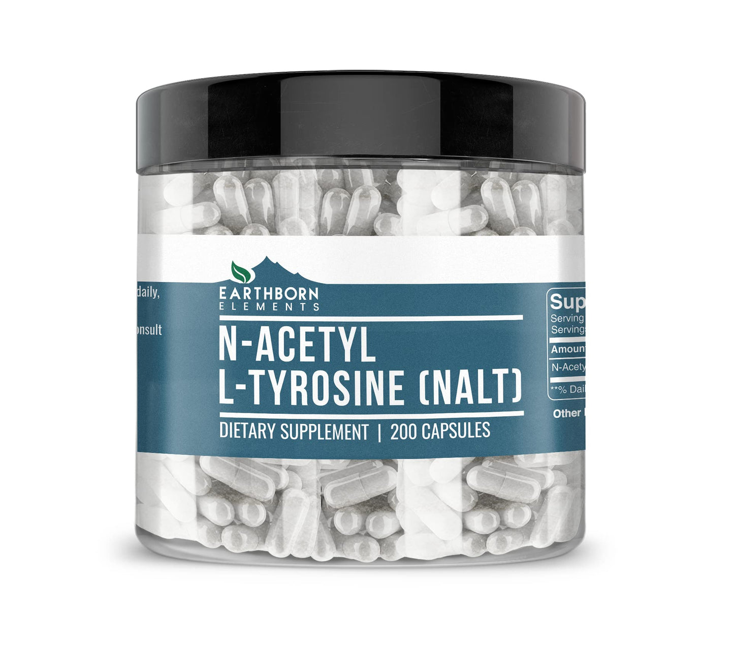 Earthborn Elements N-Acetyl L-Tyrosine (NALT) - 200 Capsules | Pure & Undiluted, No Additives