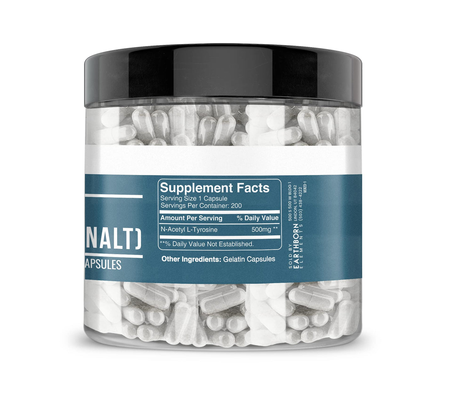Earthborn Elements N-Acetyl L-Tyrosine (NALT) - 200 Capsules | Pure & Undiluted, No Additives