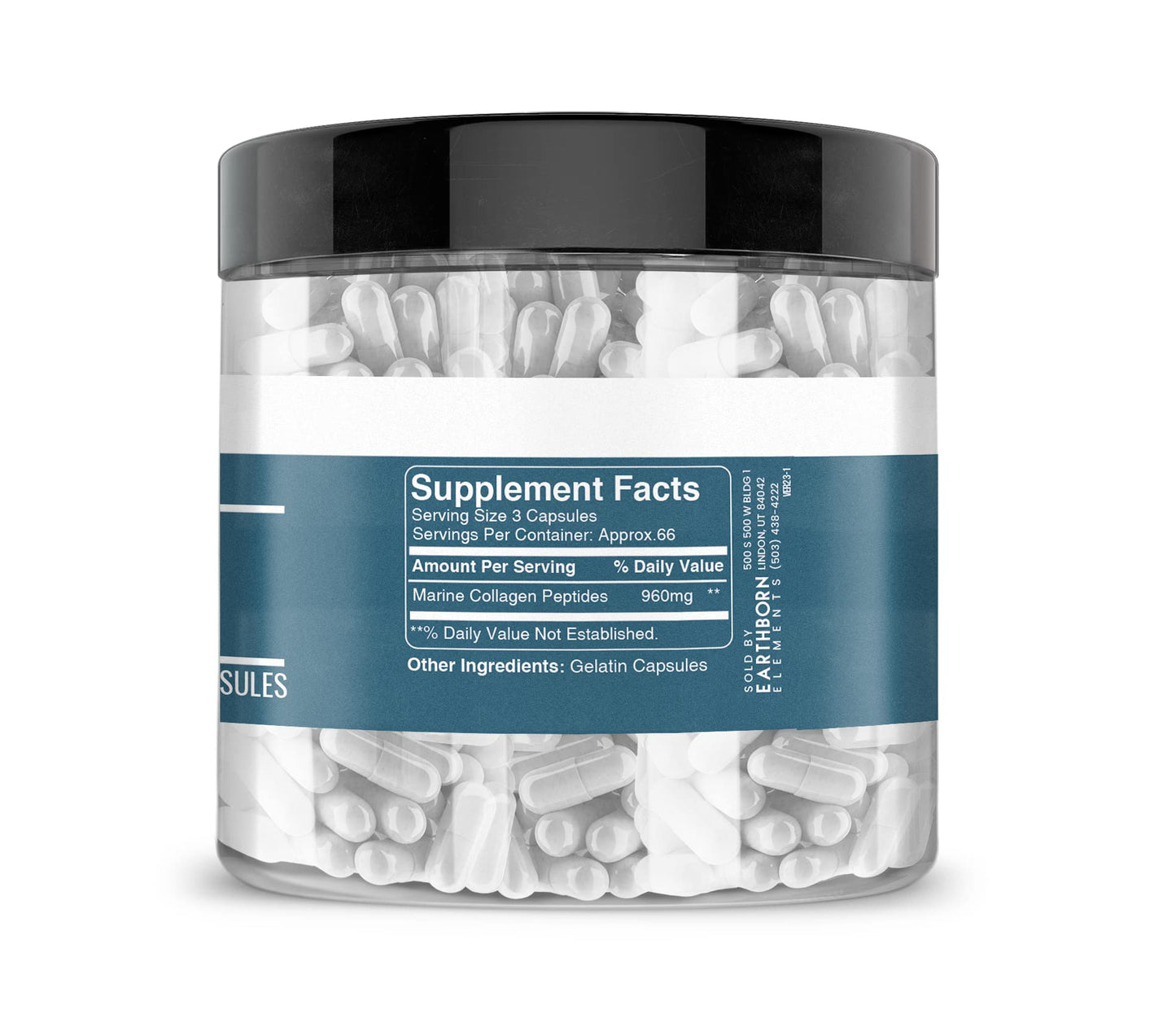 Earthborn Elements Collagen Peptides – Marine Hydrolyzed Fish Collagen, 200 Capsules (960 mg)