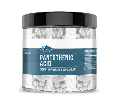 Earthborn Elements Pantothenic Acid 200 Capsules – Pure Vitamin B5, No Additives