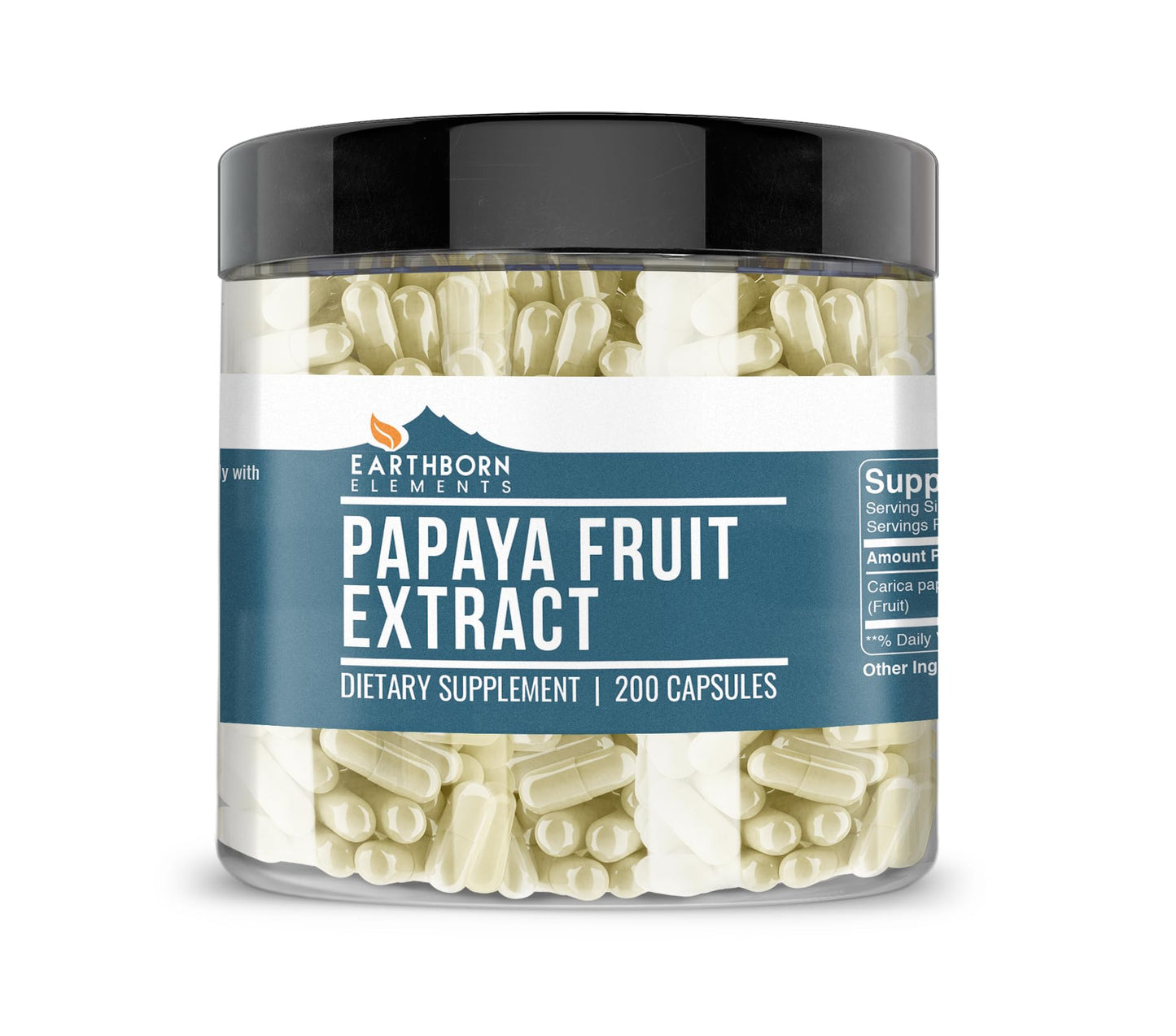 Earthborn Elements Papaya Fruit Extract 200 Capsules - Pure & Undiluted, No Additives
